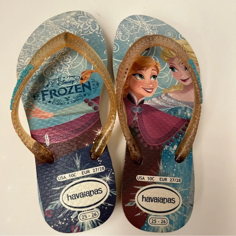 Havaianas| Disney Kids Frozen Flip Flops/Sandals- Blue and Gold- Size 10C
